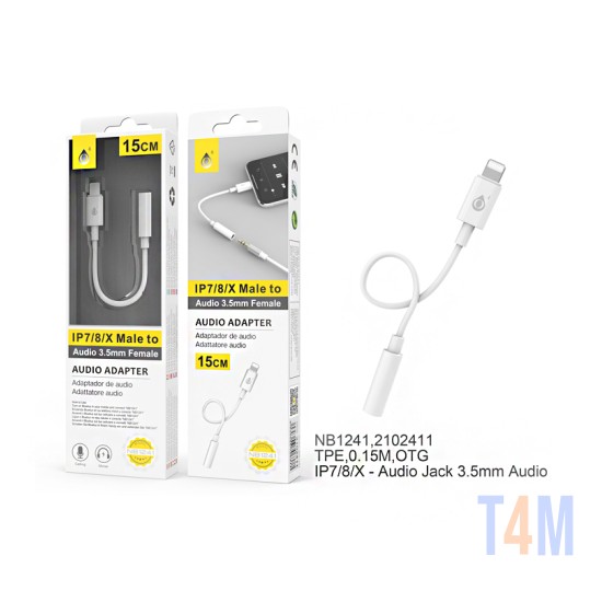 ADAPTADOR ÁUDIO ONEPLUS BL NB1241 IP7/8/X MACHO A ÁUDIO 3,5 MM FÊMEA 0,15M BRANCO